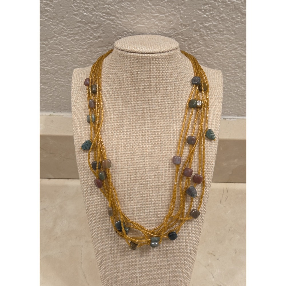 Vintage Multi Strand Bead Statement Necklace Sterling Silver - Magnet Clasp 19.5